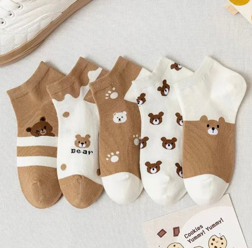 5’li Ekonomik Paket Teddy Bear Desenli Kadın Patik Çorap Set